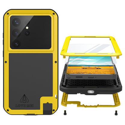 LOVE MEI For Samsung Galaxy S26 Ultra Case Metal + Silicone Full Body Phone Cover with Tempered Glass Film