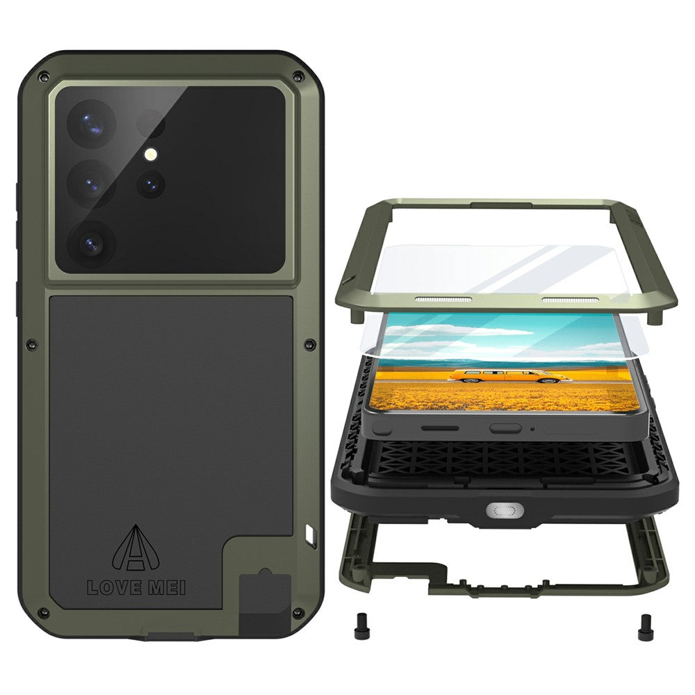 LOVE MEI For Samsung Galaxy S26 Ultra Case Metal + Silicone Full Body Phone Cover with Tempered Glass Film