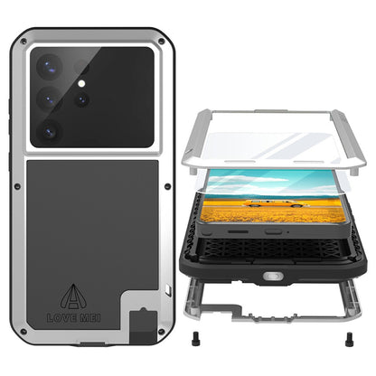 LOVE MEI For Samsung Galaxy S26 Ultra Case Metal + Silicone Full Body Phone Cover with Tempered Glass Film