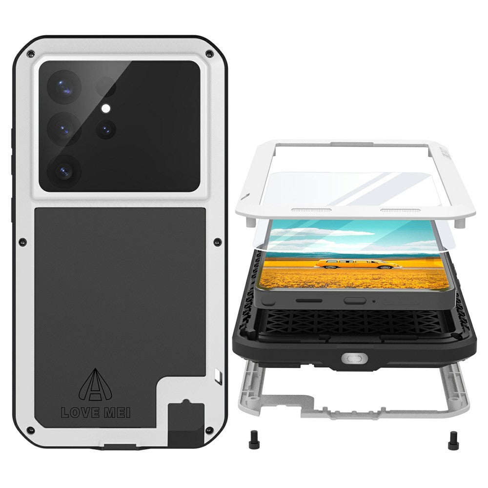 LOVE MEI For Samsung Galaxy S26 Ultra Case Metal + Silicone Full Body Phone Cover with Tempered Glass Film
