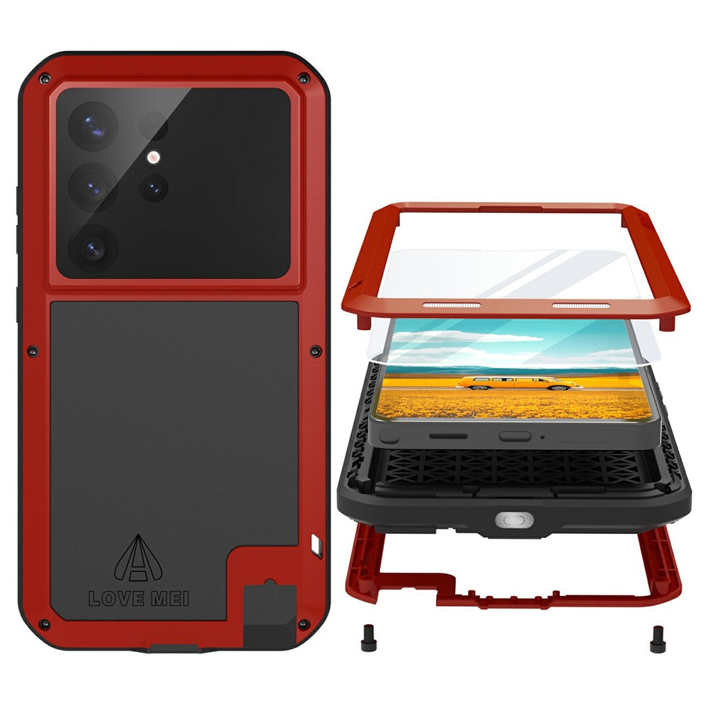 LOVE MEI For Samsung Galaxy S26 Ultra Case Metal + Silicone Full Body Phone Cover with Tempered Glass Film