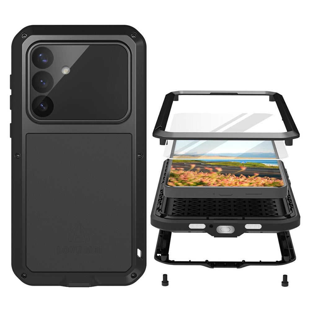 LOVE MEI For Samsung Galaxy S26+ Case Metal + Silicone Full Body Phone Cover with Tempered Glass Film