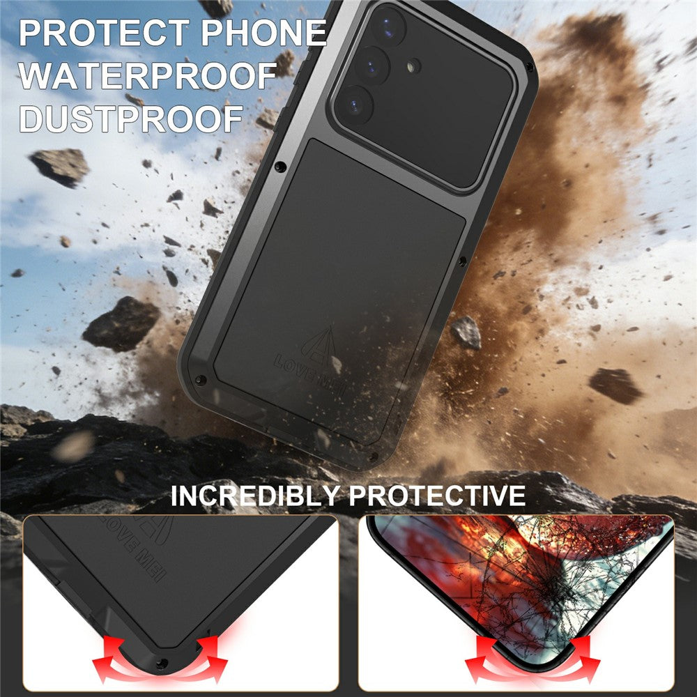 LOVE MEI For Samsung Galaxy S26+ Case Metal + Silicone Full Body Phone Cover with Tempered Glass Film