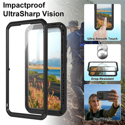 LOVE MEI For Samsung Galaxy S26+ Case Metal + Silicone Full Body Phone Cover with Tempered Glass Film
