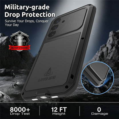 LOVE MEI For Samsung Galaxy S26+ Case Metal + Silicone Full Body Phone Cover with Tempered Glass Film