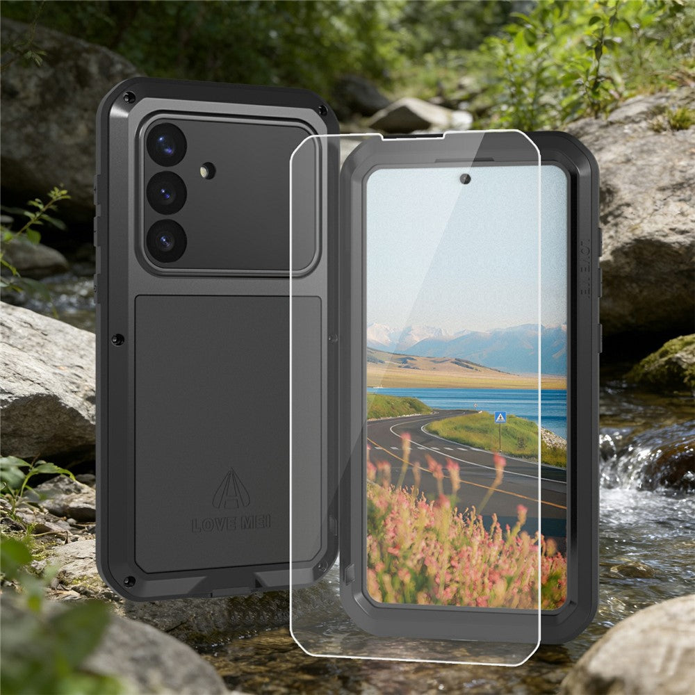 LOVE MEI For Samsung Galaxy S26+ Case Metal + Silicone Full Body Phone Cover with Tempered Glass Film