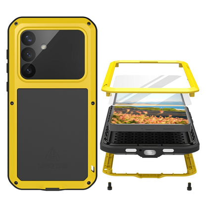 LOVE MEI For Samsung Galaxy S26+ Case Metal + Silicone Full Body Phone Cover with Tempered Glass Film