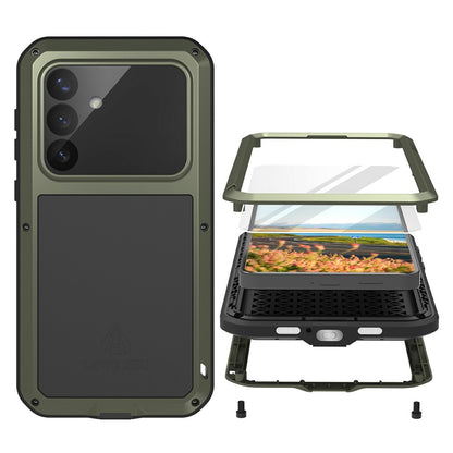 LOVE MEI For Samsung Galaxy S26+ Case Metal + Silicone Full Body Phone Cover with Tempered Glass Film