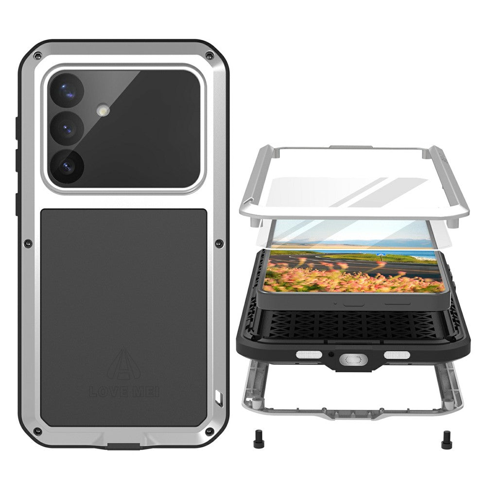LOVE MEI For Samsung Galaxy S26+ Case Metal + Silicone Full Body Phone Cover with Tempered Glass Film