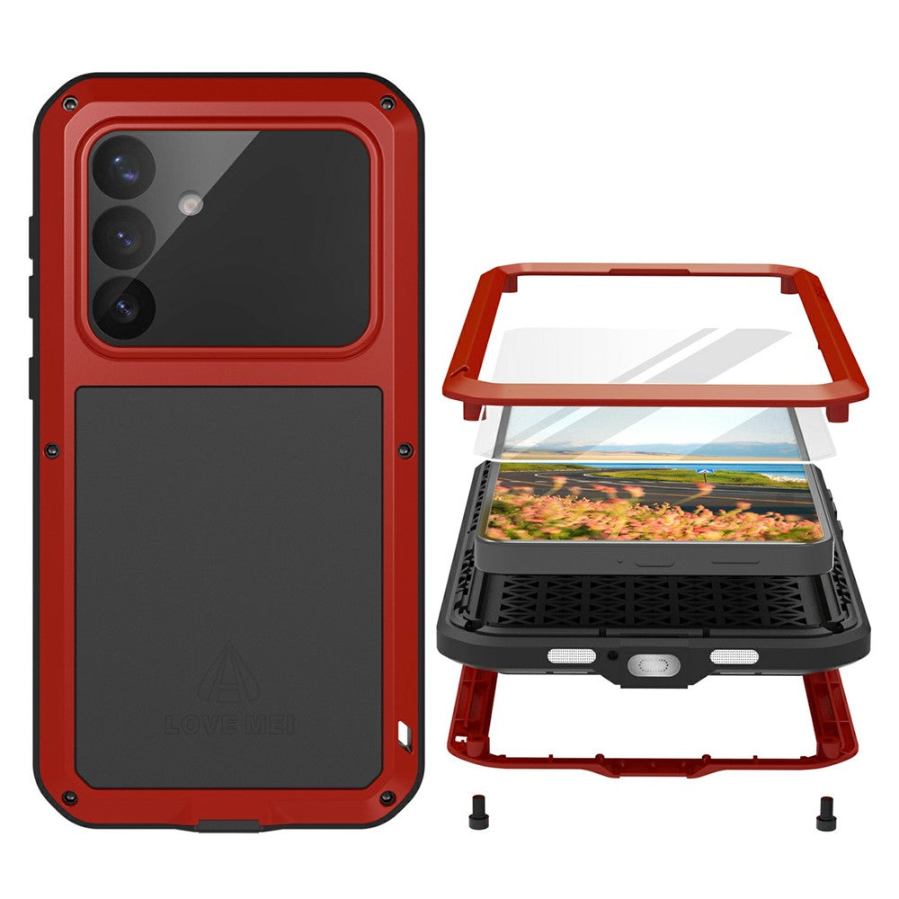 LOVE MEI For Samsung Galaxy S26+ Case Metal + Silicone Full Body Phone Cover with Tempered Glass Film