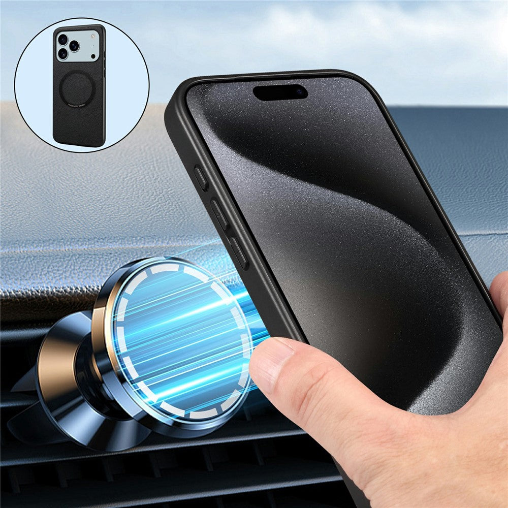 DENIOR A08+1 For iPhone 17 Pro Magnetic Case Calf Texture Leather +  PC +  TPU Phone Cover