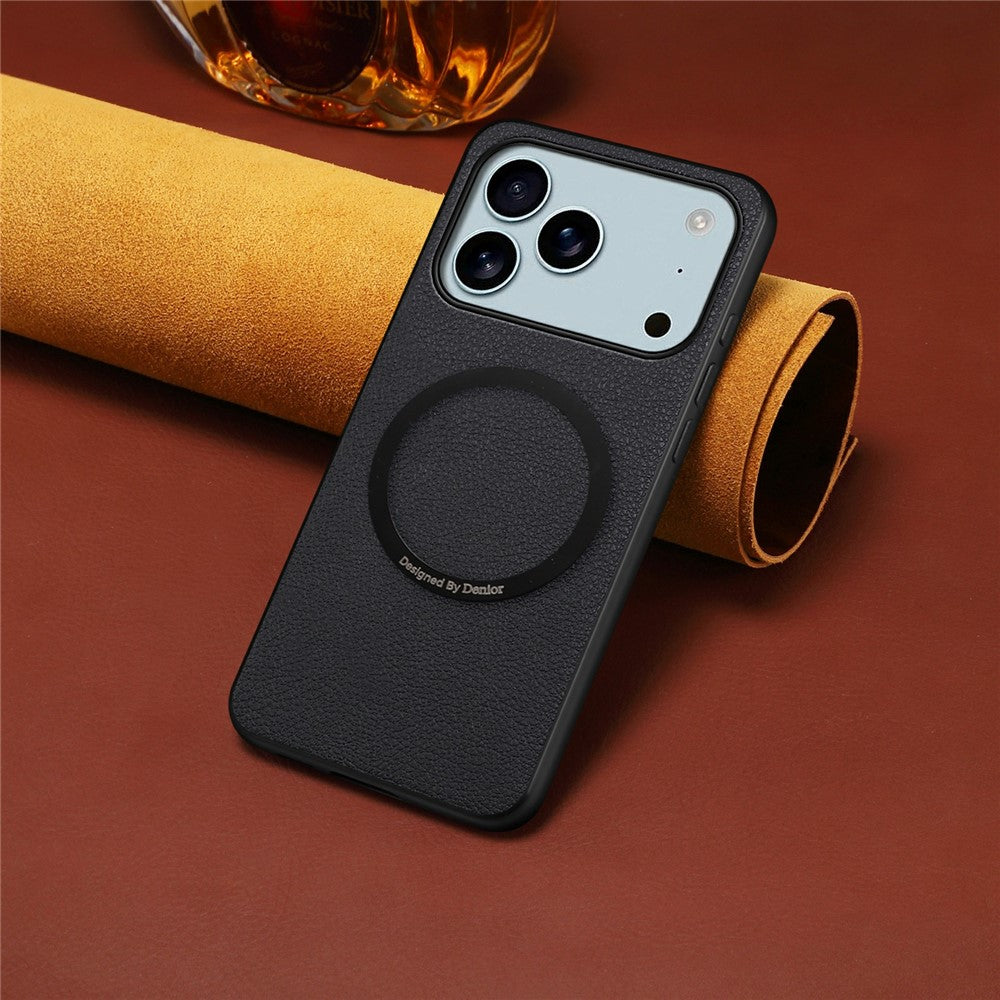 DENIOR A08+1 For iPhone 17 Pro Magnetic Case Calf Texture Leather +  PC +  TPU Phone Cover