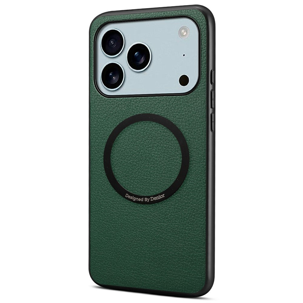 DENIOR A08+1 For iPhone 17 Pro Magnetic Case Calf Texture Leather +  PC +  TPU Phone Cover