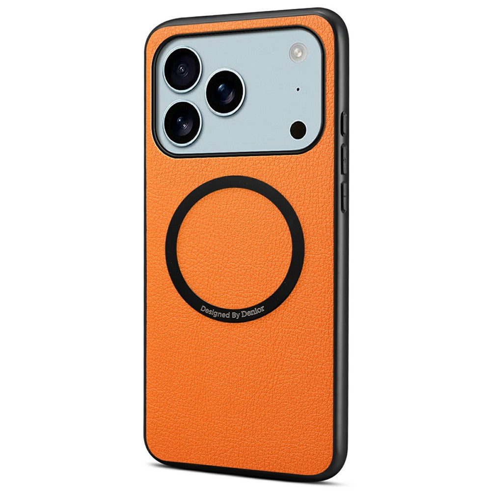 DENIOR A08+1 For iPhone 17 Pro Max Magnetic Case Calf Texture Leather + PC + TPU Phone Cover