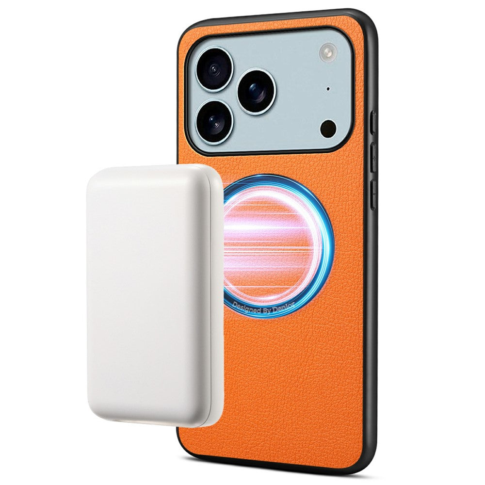 DENIOR A08+1 For iPhone 17 Pro Max Magnetic Case Calf Texture Leather + PC + TPU Phone Cover