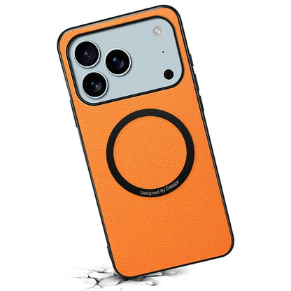 DENIOR A08+1 For iPhone 17 Pro Max Magnetic Case Calf Texture Leather + PC + TPU Phone Cover