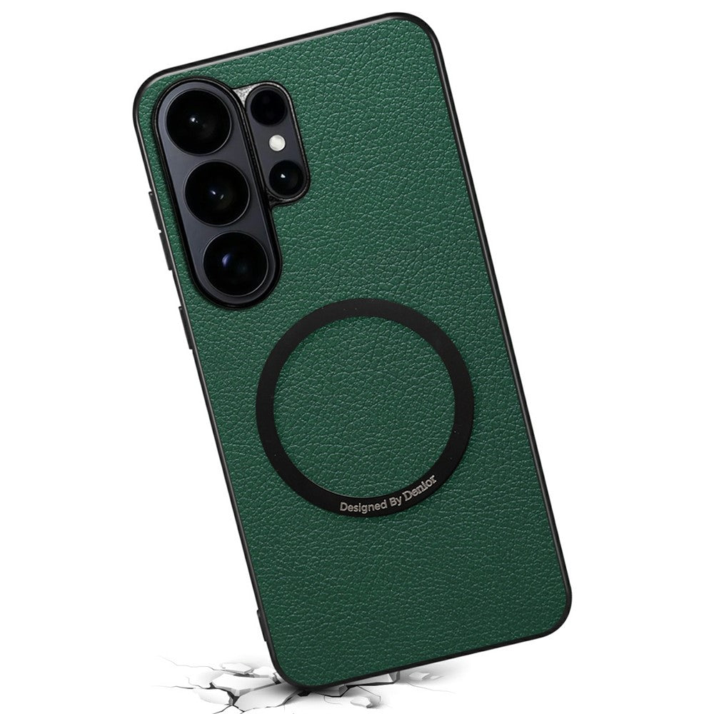 DENIOR A08+1 For Samsung Galaxy S26 Ultra Magnetic Case Calf Texture Leather + PC + TPU Phone Cover