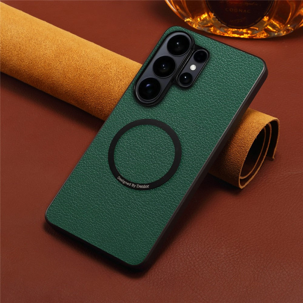 DENIOR A08+1 For Samsung Galaxy S26 Ultra Magnetic Case Calf Texture Leather + PC + TPU Phone Cover