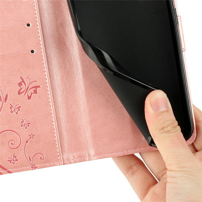 For iPhone 17e Leather Wallet Case Butterfly Flower Imprinted Phone Cover with Strap