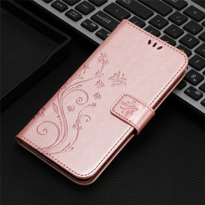 For iPhone 17e Leather Wallet Case Butterfly Flower Imprinted Phone Cover with Strap