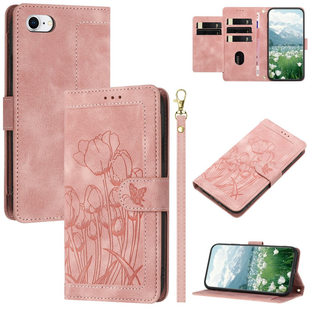 For iPhone 17e Case Tulip Leather Phone Cover with 5 Card Slots Wallet