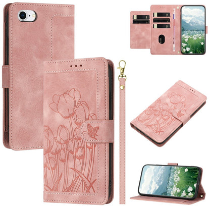 For iPhone 17e Case Tulip Leather Phone Cover with 5 Card Slots Wallet