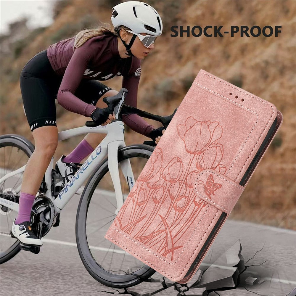 For iPhone 17e Case Tulip Leather Phone Cover with 5 Card Slots Wallet