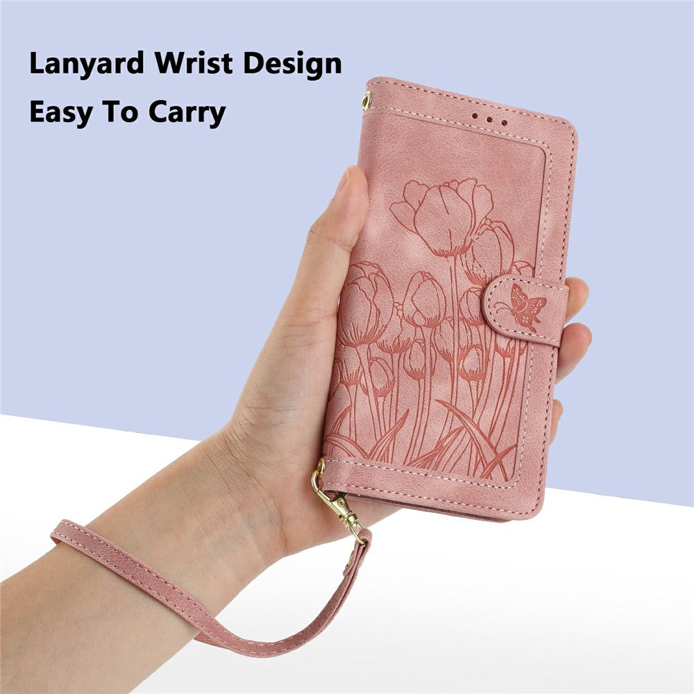 For iPhone 17e Case Tulip Leather Phone Cover with 5 Card Slots Wallet