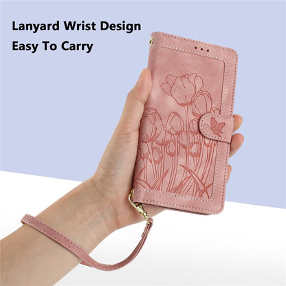 For iPhone 17e Case Tulip Leather Phone Cover with 5 Card Slots Wallet
