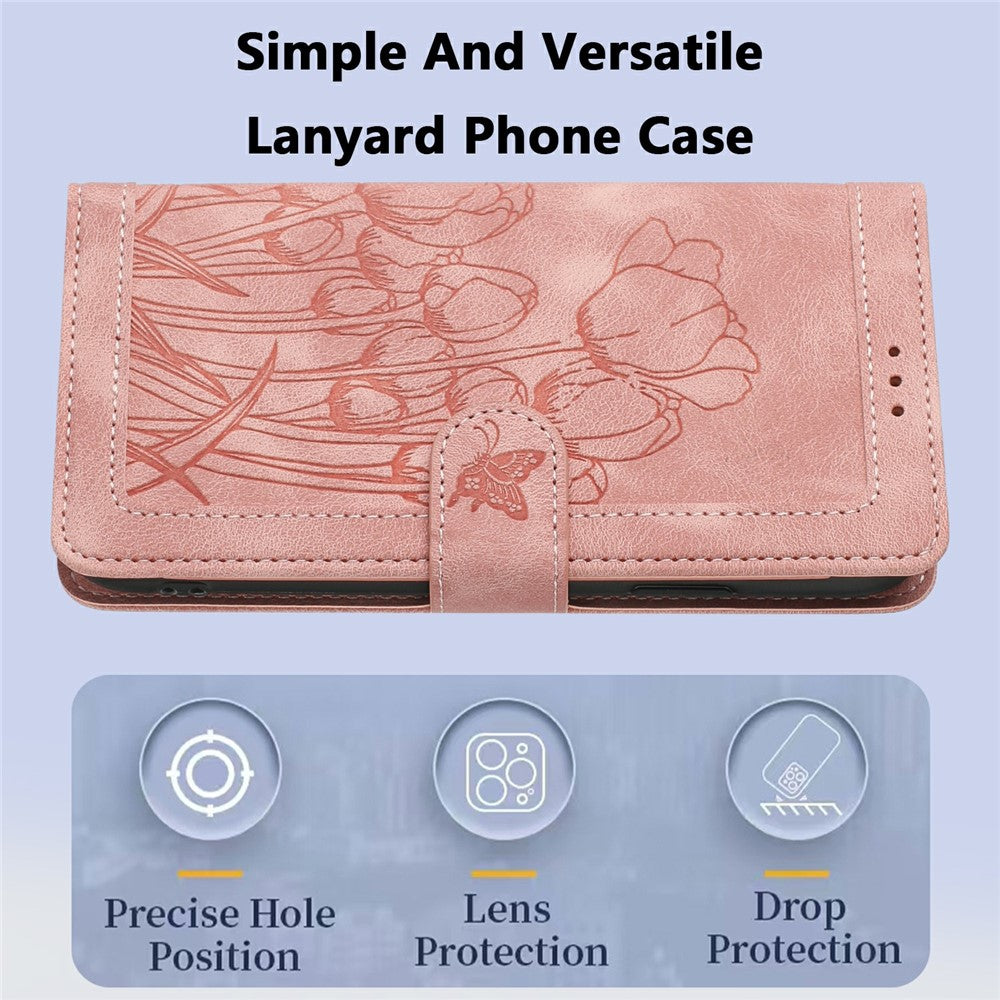 For iPhone 17e Case Tulip Leather Phone Cover with 5 Card Slots Wallet