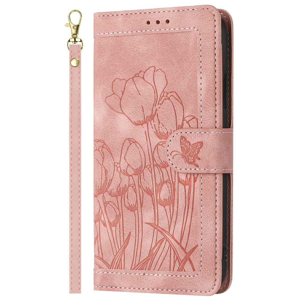For iPhone 17e Case Tulip Leather Phone Cover with 5 Card Slots Wallet