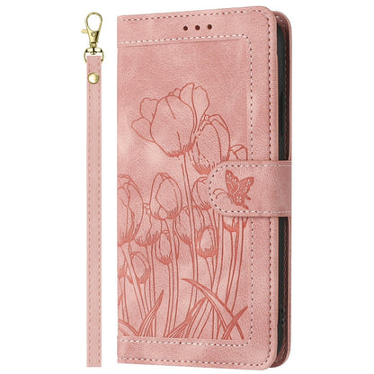 For iPhone 17e Case Tulip Leather Phone Cover with 5 Card Slots Wallet