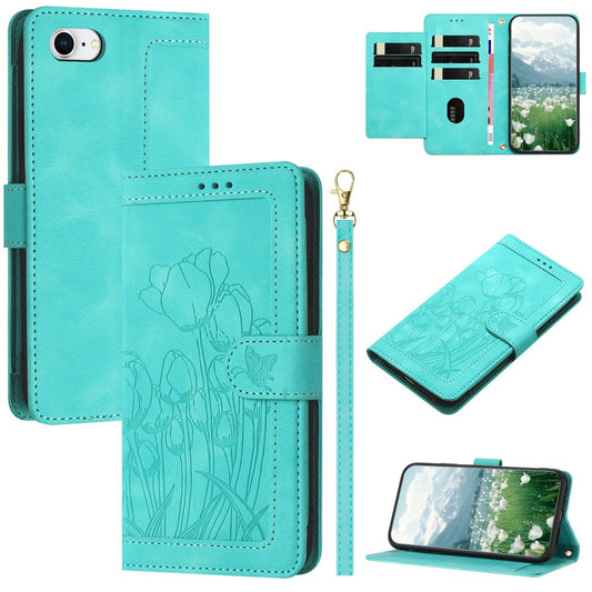 For iPhone 17e Case Tulip Leather Phone Cover with 5 Card Slots Wallet