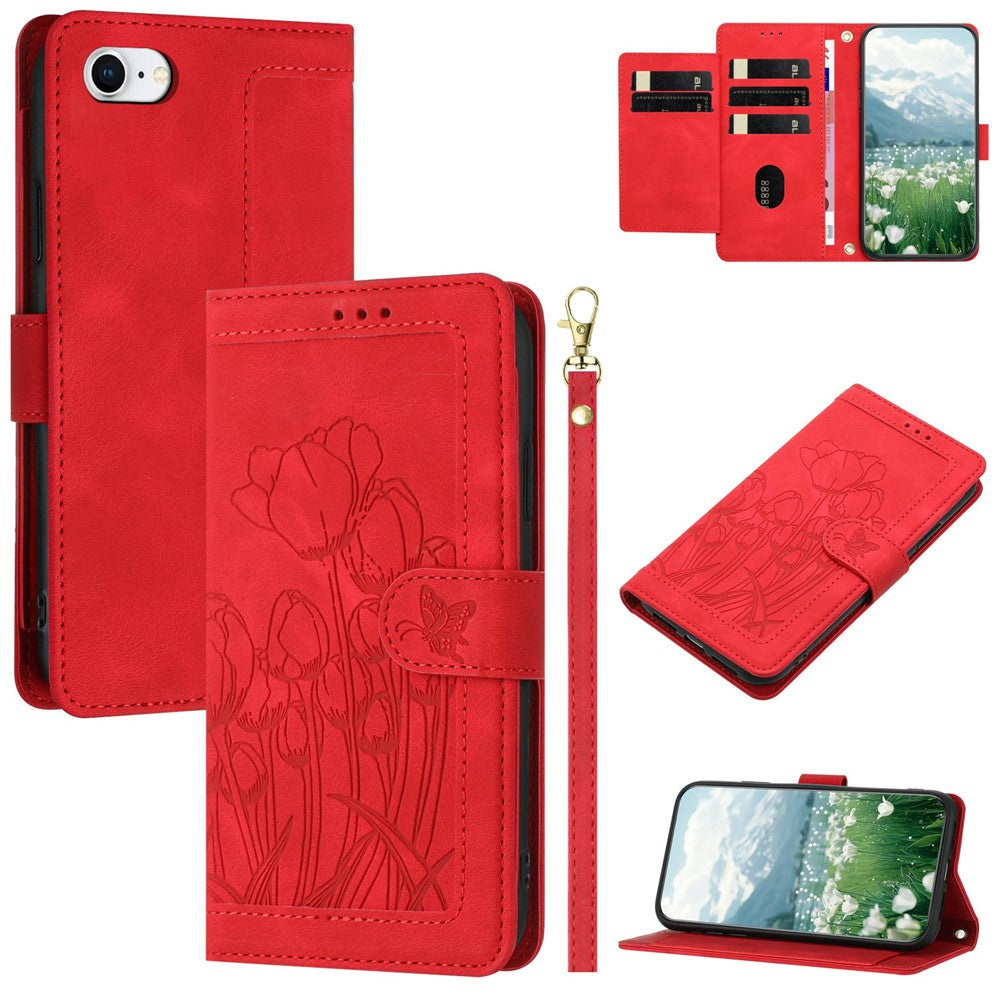 For iPhone 17e Case Tulip Leather Phone Cover with 5 Card Slots Wallet