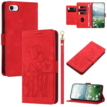 For iPhone 17e Case Tulip Leather Phone Cover with 5 Card Slots Wallet