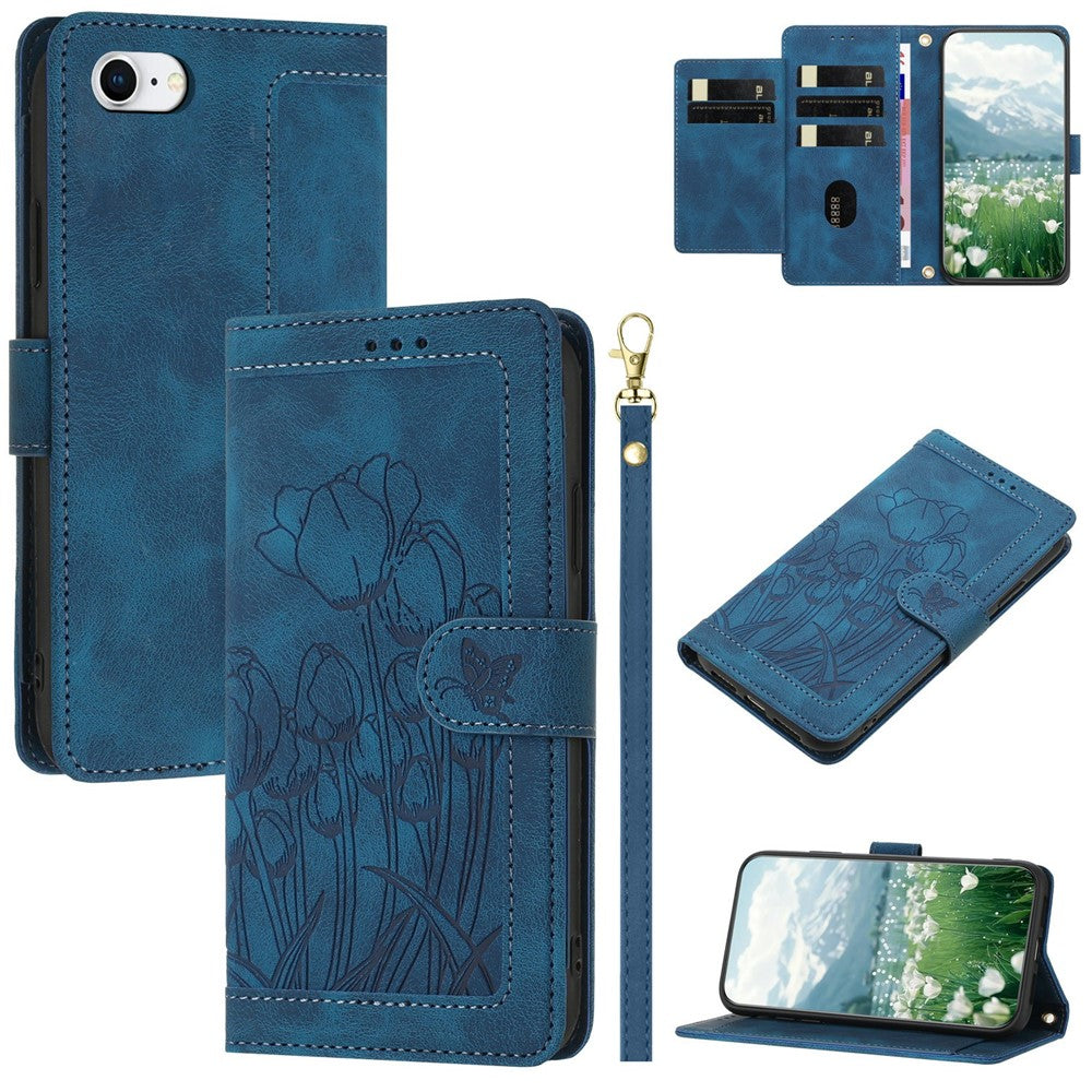 For iPhone 17e Case Tulip Leather Phone Cover with 5 Card Slots Wallet
