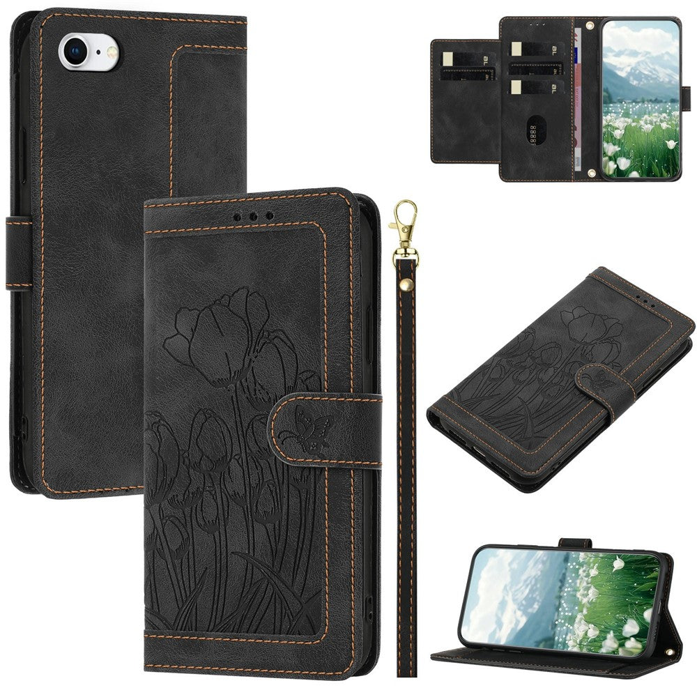 For iPhone 17e Case Tulip Leather Phone Cover with 5 Card Slots Wallet