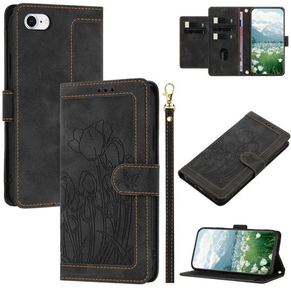For iPhone 17e Case Tulip Leather Phone Cover with 5 Card Slots Wallet