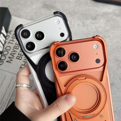 For iPhone 17 Pro Max Case Racing Car Style Magnetic Ring Kickstand Heat Dissipation Hollow Phone Cover