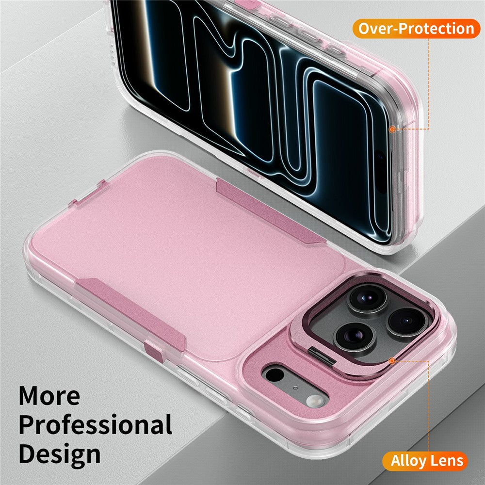 For iPhone 17 Pro Max Case TPU + PC Hybrid Phone Cover with Alloy Lens Frame Kickstand