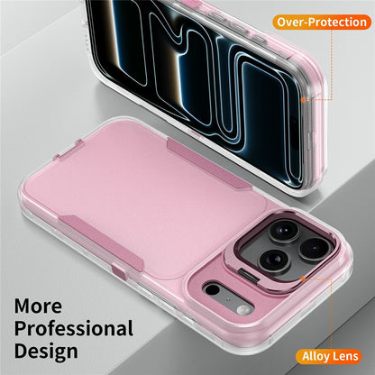 For iPhone 17 Pro Max Case TPU + PC Hybrid Phone Cover with Alloy Lens Frame Kickstand