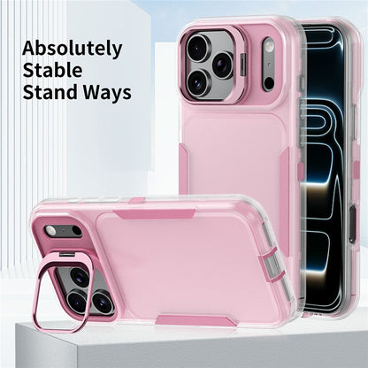 For iPhone 17 Pro Max Case TPU + PC Hybrid Phone Cover with Alloy Lens Frame Kickstand