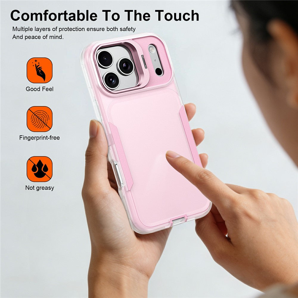 For iPhone 17 Pro Max Case TPU + PC Hybrid Phone Cover with Alloy Lens Frame Kickstand