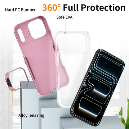 For iPhone 17 Pro Case TPU + PC Hybrid Phone Cover with Alloy Lens Frame Kickstand