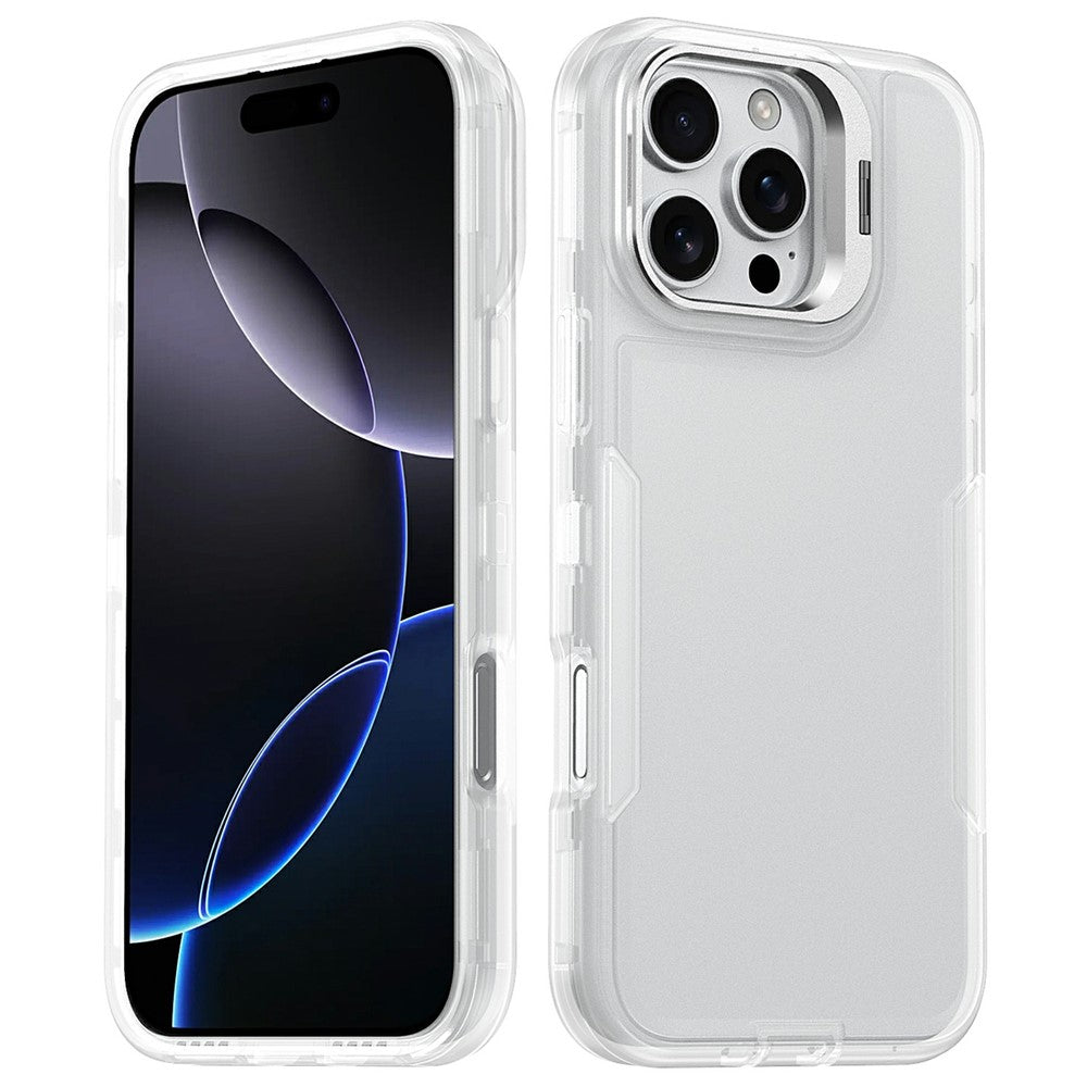 For iPhone 16 Pro Max Case TPU + PC Hybrid Phone Cover with Alloy Lens Frame Kickstand