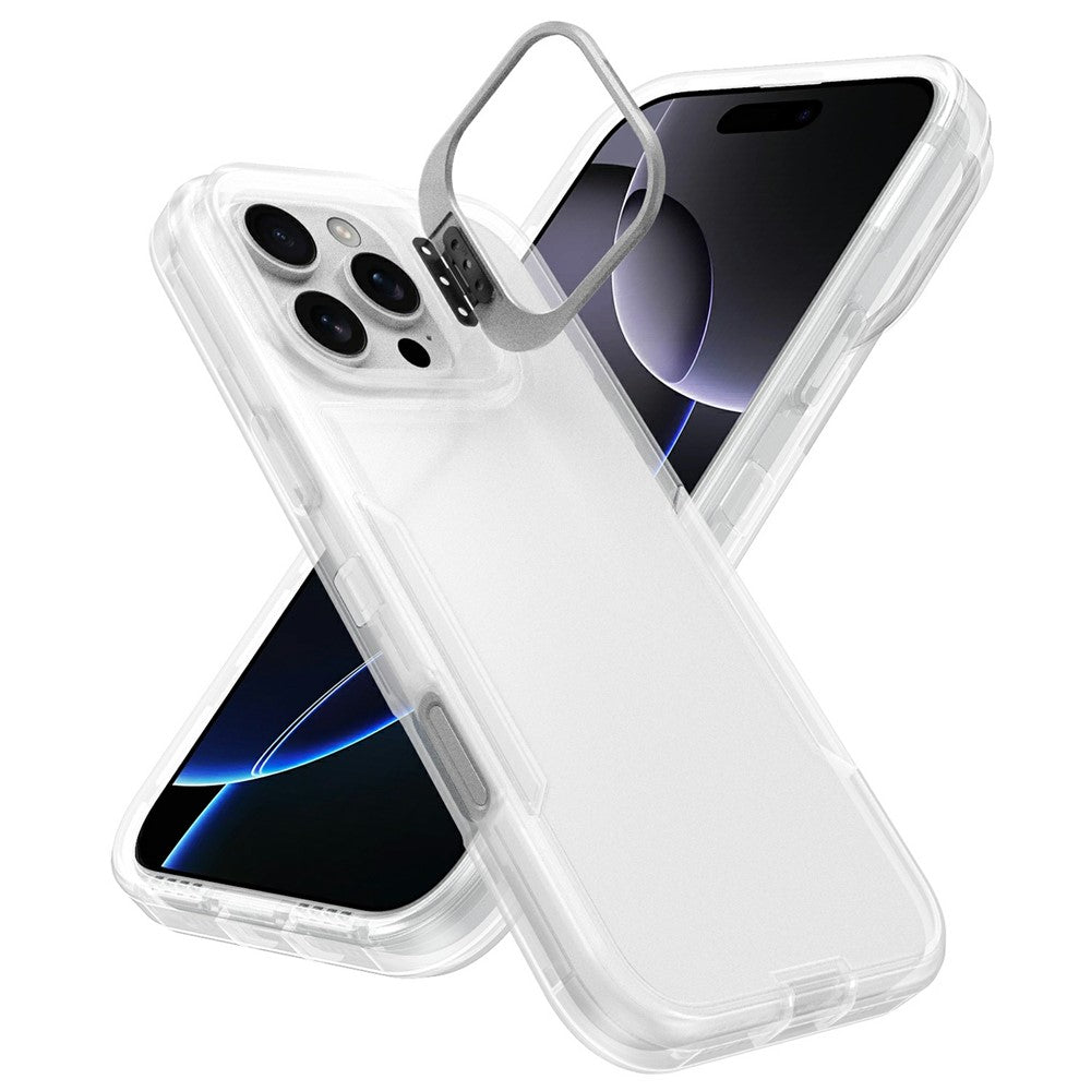 For iPhone 16 Pro Max Case TPU + PC Hybrid Phone Cover with Alloy Lens Frame Kickstand