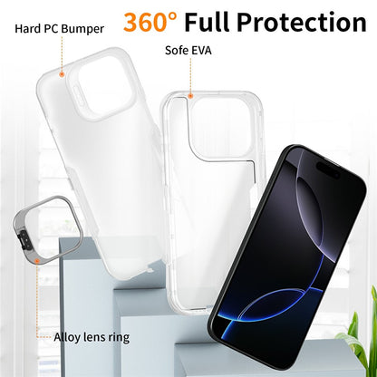 For iPhone 16 Pro Max Case TPU + PC Hybrid Phone Cover with Alloy Lens Frame Kickstand