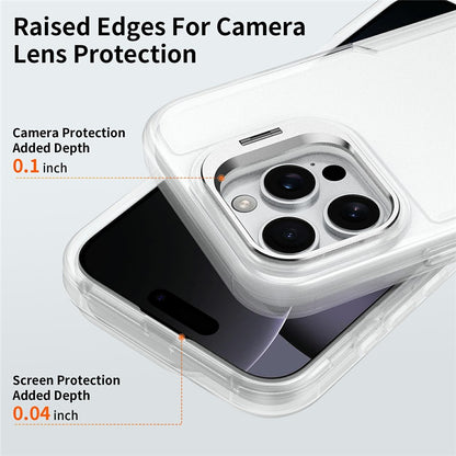 For iPhone 16 Pro Max Case TPU + PC Hybrid Phone Cover with Alloy Lens Frame Kickstand