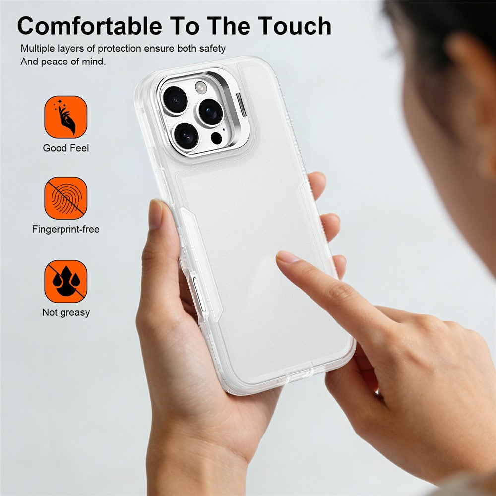 For iPhone 16 Pro Max Case TPU + PC Hybrid Phone Cover with Alloy Lens Frame Kickstand