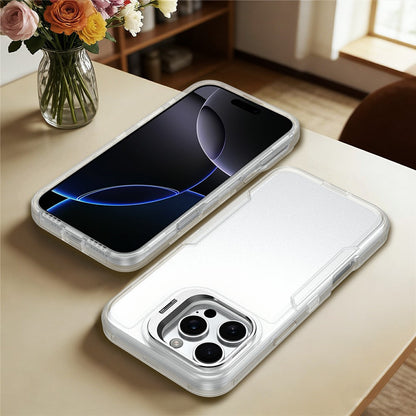 For iPhone 16 Pro Max Case TPU + PC Hybrid Phone Cover with Alloy Lens Frame Kickstand